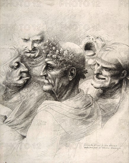 Five grotesque heads