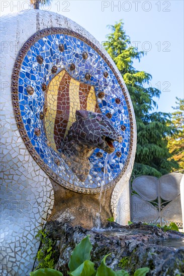 Fountain with mosaic at the entrance steps
