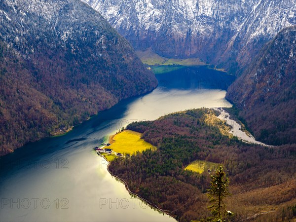View from above of Koenigssee and Sankt Bartholomae