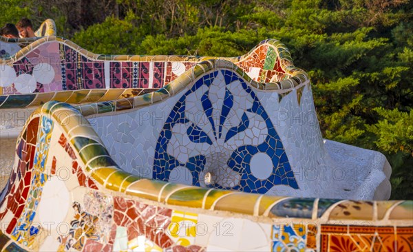 Benches with colourful mosaic