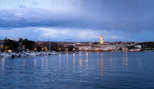 Krk town harbour promenade and cathedral