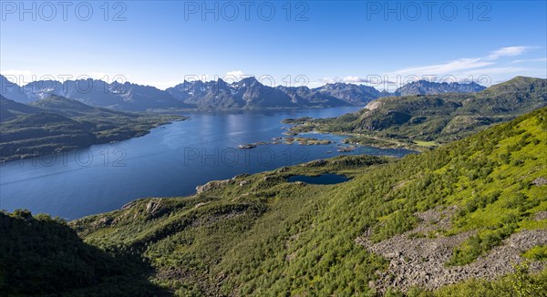 Fjord Raftsund and mountains