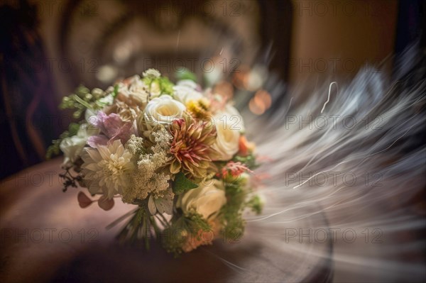 Dynamic throwing of a bridal bouquet at the wedding