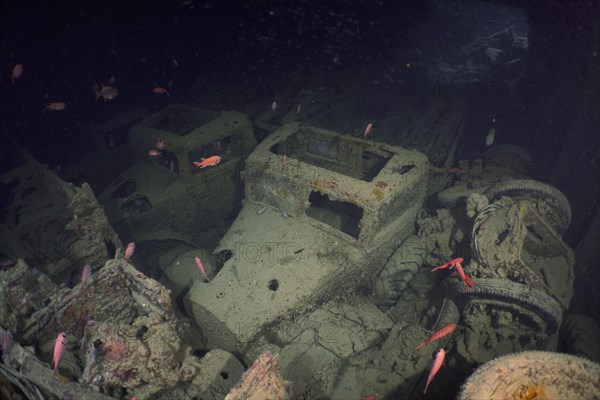 Truck Truck from the Second World War in the hold of the Thistlegorm. Dive site Thistlegorm wreck