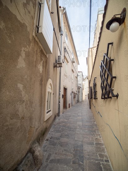 Mediterranean old town with old alleys and houses in the morning