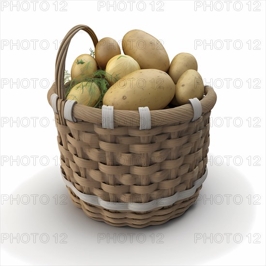 A bast basket with potatoes