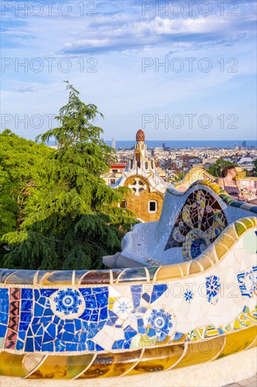 Benches with colourful mosaic