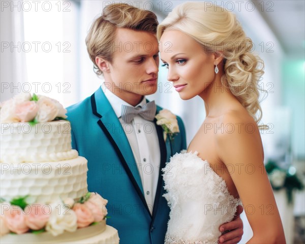 An attractive young wedding couple