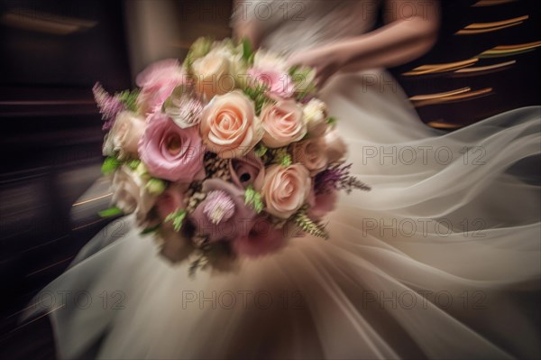 Dynamic throwing of a bridal bouquet at the wedding