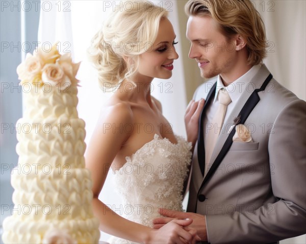 An attractive young wedding couple