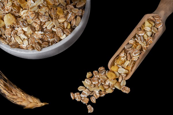 Top view of white ceramic bowl with muesli