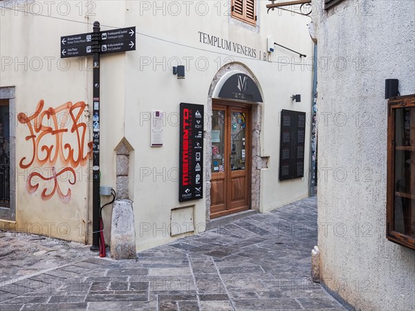 Mediterranean old town with old alleys and houses in the morning