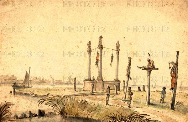 Gallows Field with Hanged Men on the Edge of Volewijk in Holland