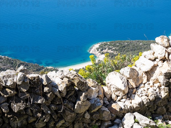 View of the blue sea and the sandy beach