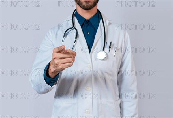 Doctor hand pointing at you isolated. Unrecognizable doctor pointing fingers at you
