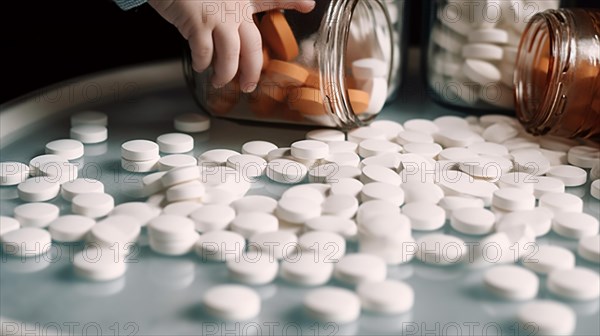 A young toddler has found some prescription pills at home