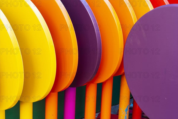 Colourful folding chairs and tables