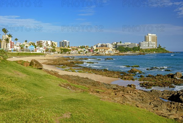 View of the beautiful beach and neighborhood Rio Vermelho in the city of Salvador in Bahia