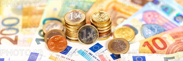 Euro coins and banknotes Save money Finance Panorama pay pay banknotes in Stuttgart