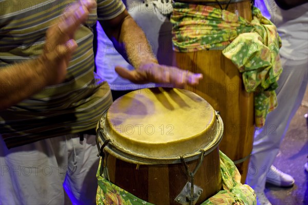 Hand drums called atabaque in Brazil used during a typical Umbanda ceremony