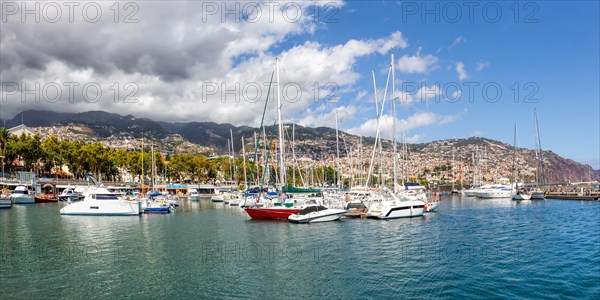 Marina harbour with boats in Funchal Panorama on Madeira Island