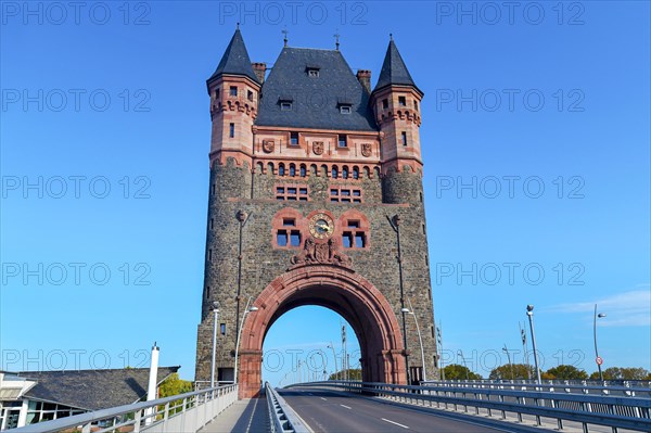 Historical cultural monument tower landmark called 'Nibelungenbruecke' or 'Nibelungentor on bridge in city Worms in Germany