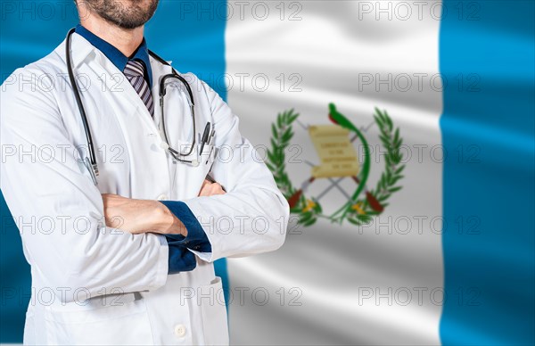 Health and care with the flag of Guatemala. Doctor with stethoscope on guatemala flag. Guatemala national health concept