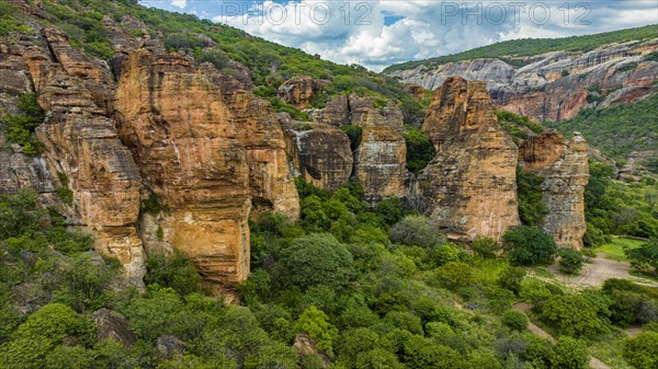 Aerial of the Sandstone cliffs in the Unesco site Serra da Capivara National Park