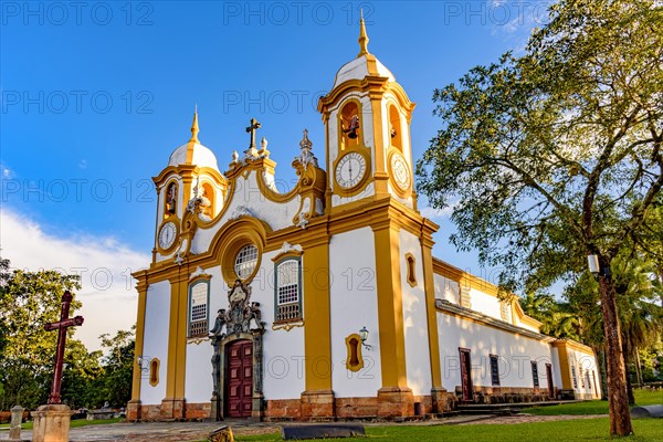 Facade of a historic church in baroque style built in the 18th century in the city of Tiradentes in Minas Gerais