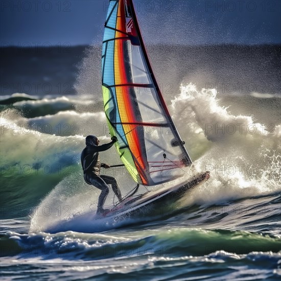 Windsurfer in stormy sea and wind