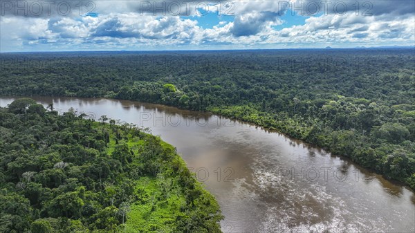 Aerial of the Suriname river at Pokigron