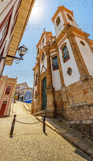 One of the many historic churches in Baroque and colonial style from the 18th century in the city of Ouro Preto in Minas Gerais