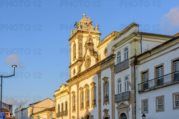 Facade of an old and historic church from the 18th century in the central square of the Pelourinho district in the city of Salvador