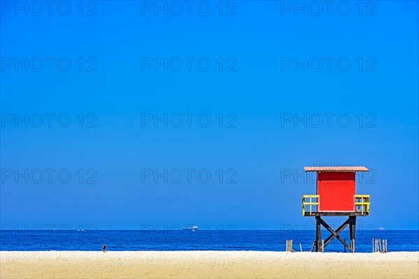 Rescue cabin on Copacabana beach on a sunny tropical day in the city of Rio de Janeiro