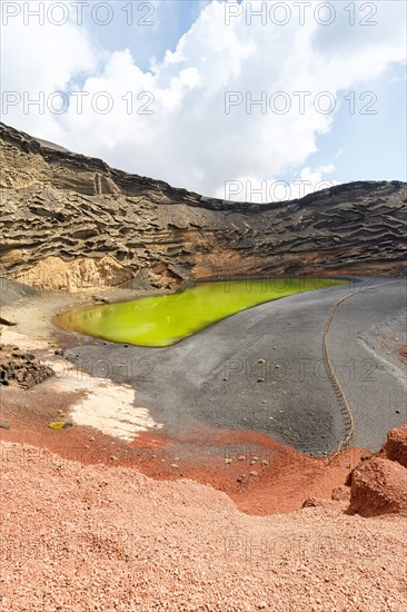 Green lake Charco de Los Clicos Verde near El Golfo in the Canary Islands on the island of Lanzarote