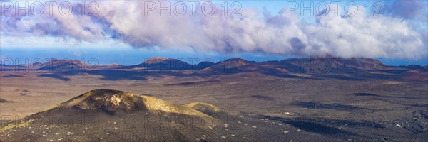 Panorama from Montana de Guardilama to Montana Chupaderos and the wine-growing area of La Geria