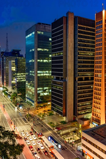 Illuminated commercial buildings on Paulista avenue