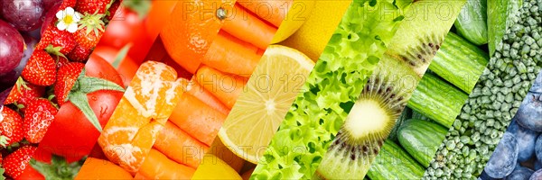 Fruit and vegetables background fresh fruits berries fruit as panorama collage in Stuttgart