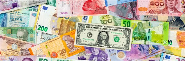 Money banknotes euro dollars currencies finances on travel background panorama pay pay banknotes in Stuttgart