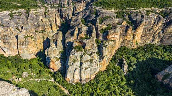 Aerial of the Sandstone cliffs in the Unesco site Serra da Capivara National Park