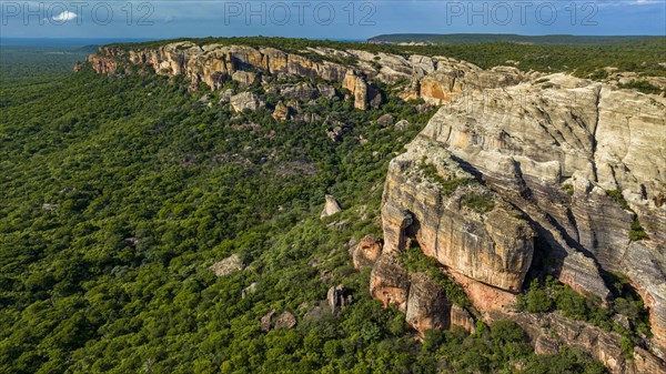 Aerial of the Sandstone cliffs in the Unesco site Serra da Capivara National Park