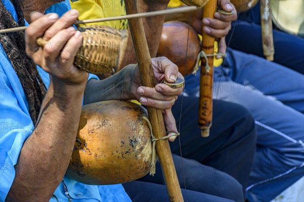 Brazilian musical instrument called berimbau and usually used during capoeira brought from africa and modified by the slaves