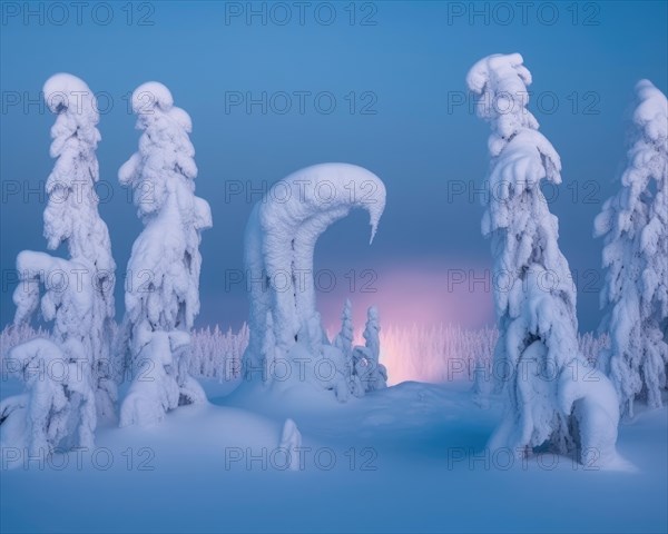 Log cabin in deep snowy forest