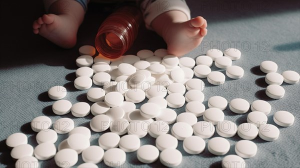 A young toddler has found some prescription pills at home