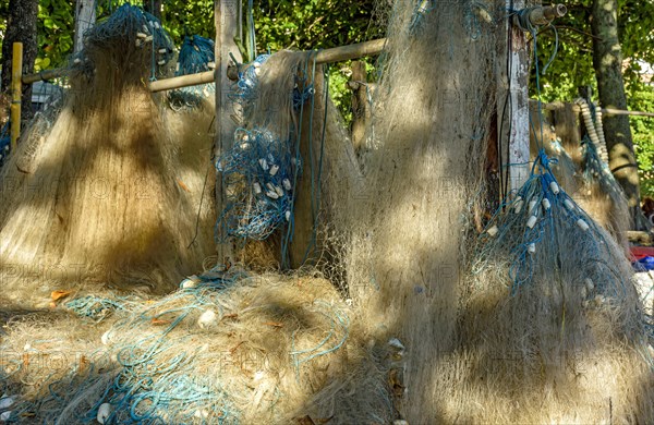 Artisanal fishing nets hung to dry after fishing