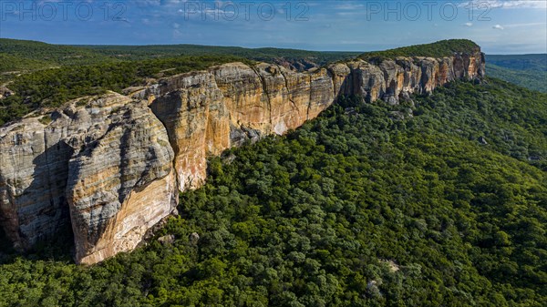 Aerial of the Sandstone cliffs in the Unesco site Serra da Capivara National Park