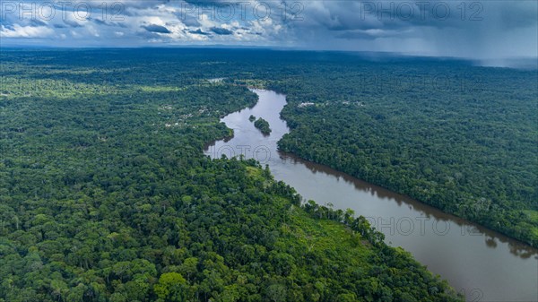 Aerial of the Suriname river at Pokigron
