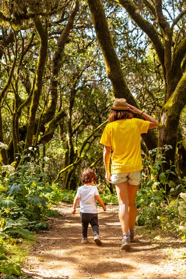 Mother and son in the natural park of La Llania in El Hierro