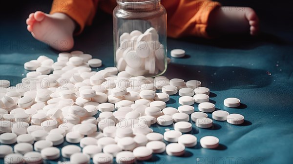 A young toddler has found some prescription pills at home