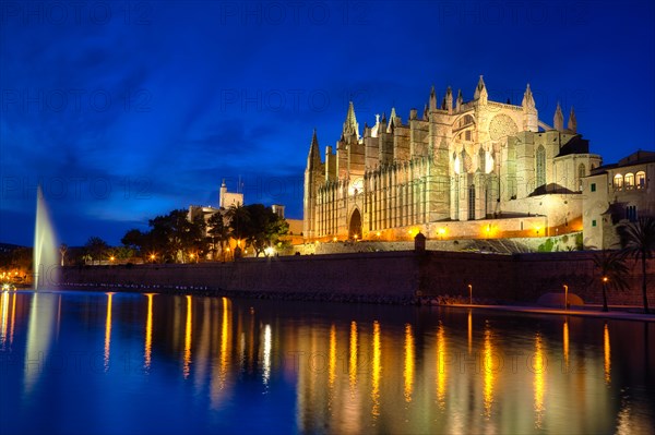 Cathedral of Saint Mary La Seu in Gothic architectural style Gothic architecture at night